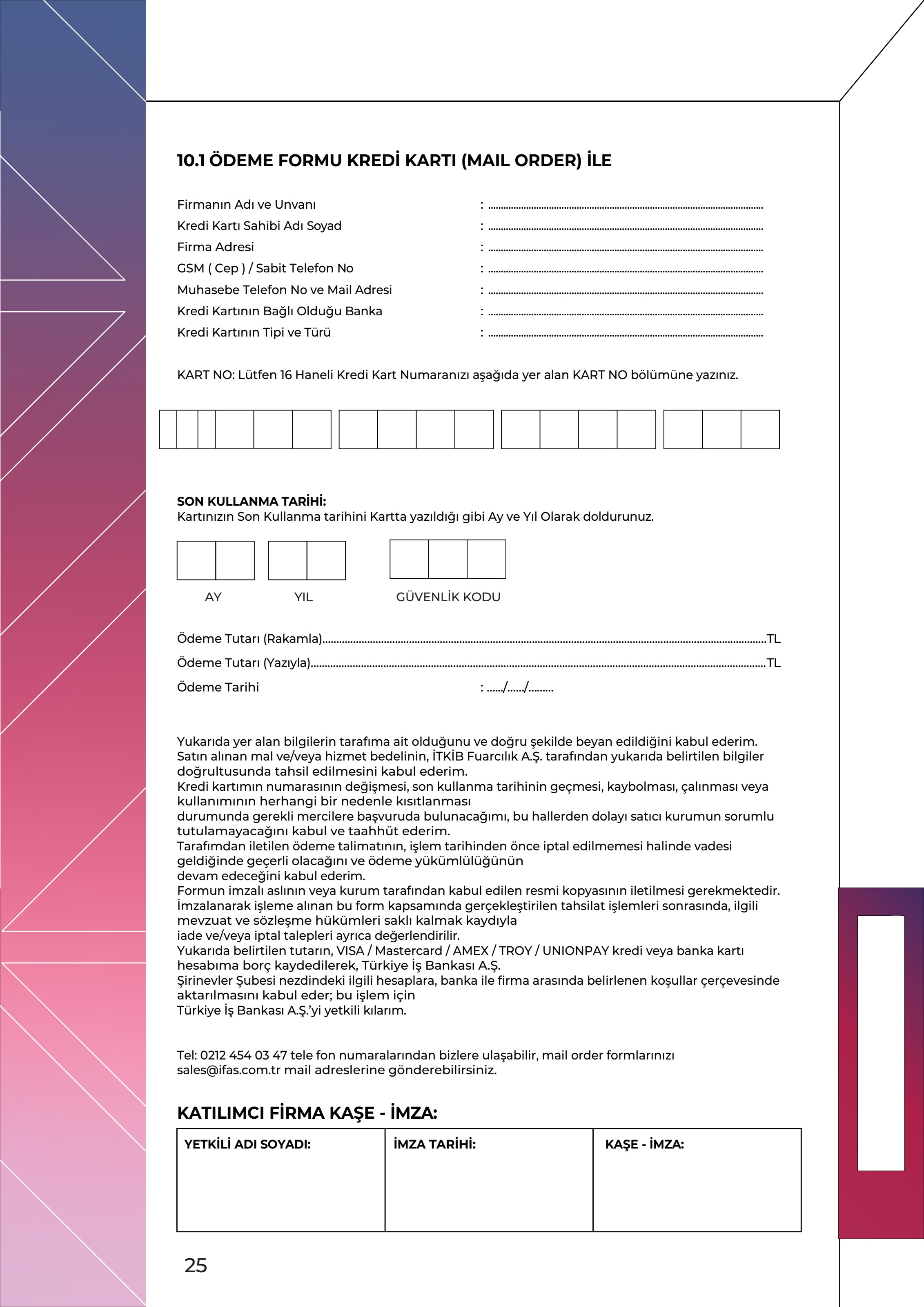 Ödeme Formu (Mail Order) — orijinal manuel sayfası